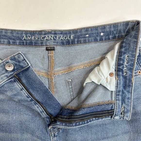 American Eagle Jeans Womens 12 Blue Mom Stretch High Rise Light Denim 90s EUC - Picture 8 of 12